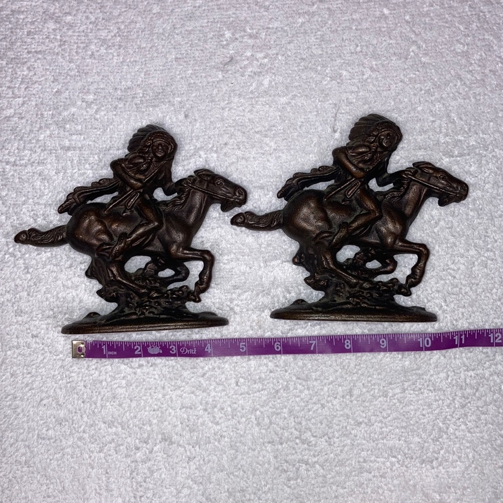 Vtg. 1940’s Galloping horse Native American Bronze Finish Japaned Metal